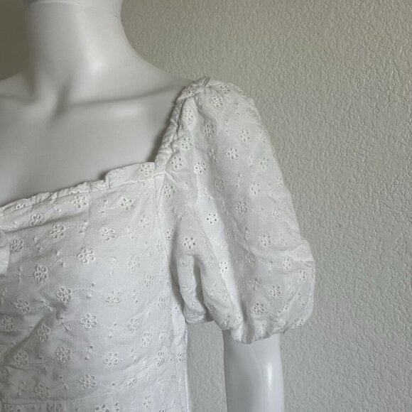 Beautiful Nomad Large White Cottagecore Coquette Puff Sleeve Eyelet Mini Dress - Picture 6 of 10